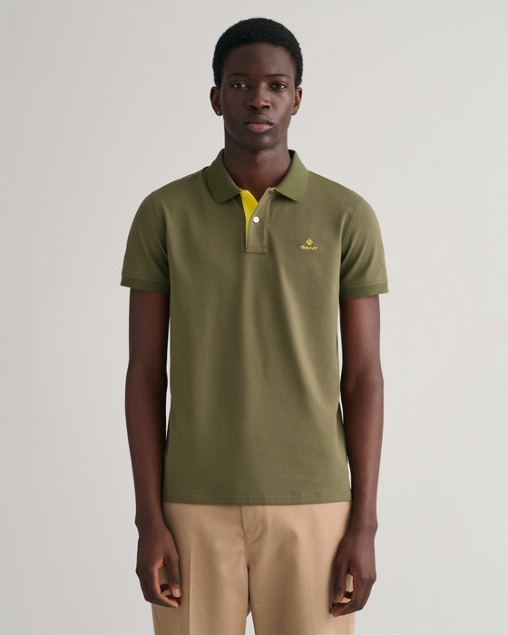 Piqué Rugger Poloshirt mit Kontrastkragen